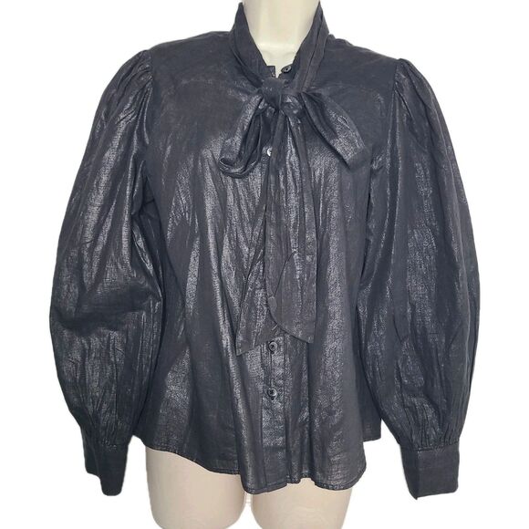 By Malene Birger  Blouse Shirt  puffer sleeves tie button up sz 36/ US 4 - Picture 1 of 12